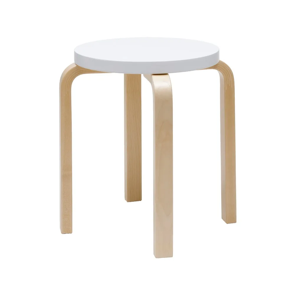 Stool E60 rund krakk 4 bein, Hvit-Bjørk, Ø38x44 cm Artek