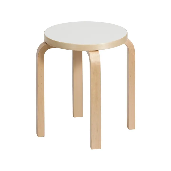 Stool E60 rund krakk 4 bein - Hvit laminat-Bjørk, Ø38x44 cm - Artek