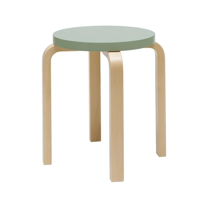Stool E60 rund krakk 4 bein - Naturlakkert bjørk-Green, Ø38x44 cm - Artek
