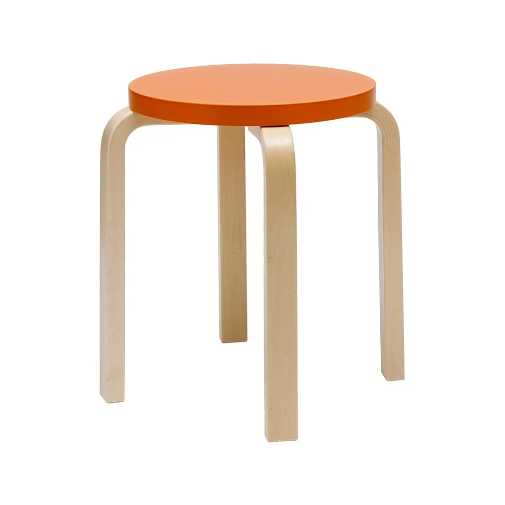 Stool E60 rund krakk 4 bein, Naturlakkert bjørk-Orange, Ø38x44 cm Artek