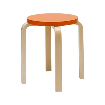 Stool E60 rund krakk 4 bein - Naturlakkert bjørk-Orange, Ø38x44 cm - Artek