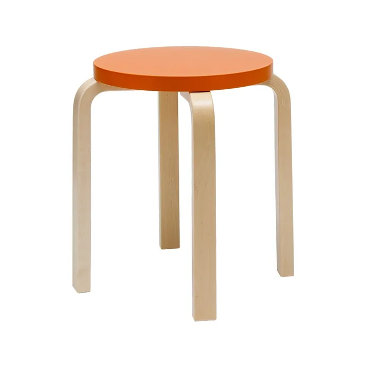 Stool E60 rund krakk 4 bein - Naturlakkert bjørk-Orange, Ø38x44 cm - Artek