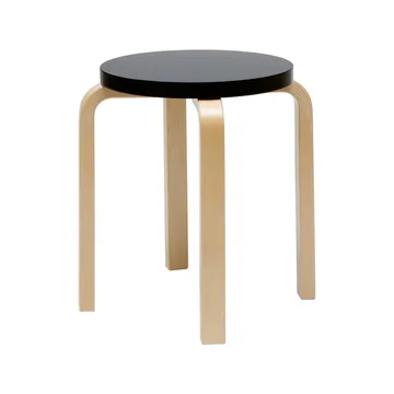 Stool E60 rund krakk 4 bein - Naturlakkert bjørk-Svart lakk, Ø38x44 cm - Artek