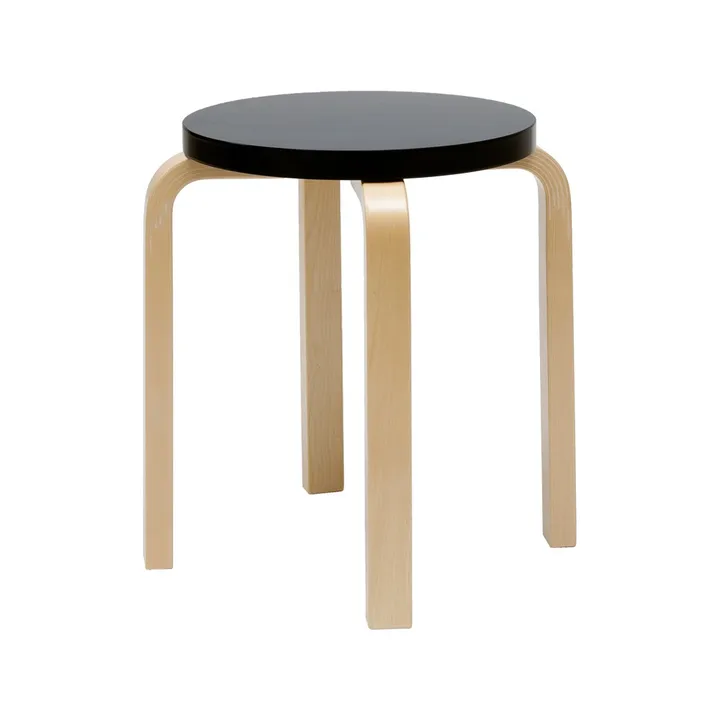 Stool E60 rund krakk 4 bein - Naturlakkert bjørk-Svart lakk, Ø38x44 cm - Artek