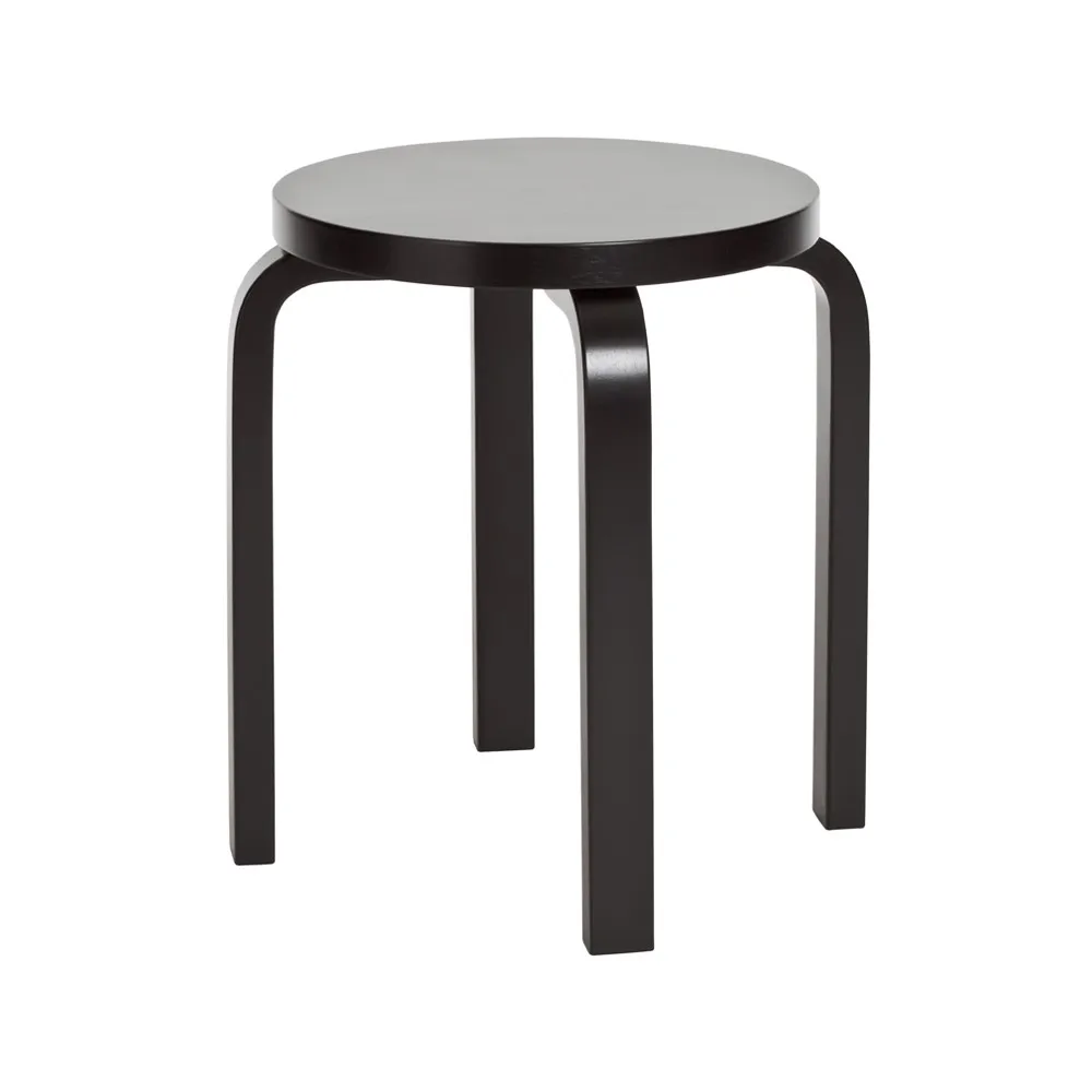 Stool E60 rund krakk 4 bein, Svart lakk, Ø38x44 cm Artek