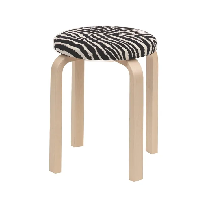 Stool E60 rund krakk 4 bein - Zebra-bjørk, Ø38x44 cm - Artek