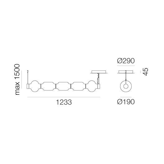 Alambicco horisontal pendel, appstyrt, 5 glasskupler Artemide