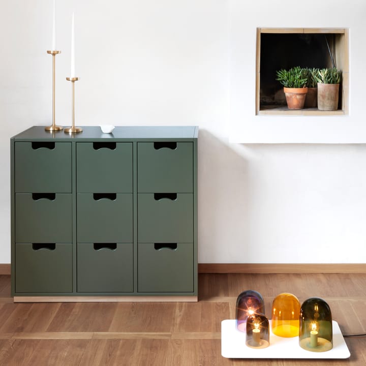 Snø B3 byrå, green khaki, eikesokkel Asplund