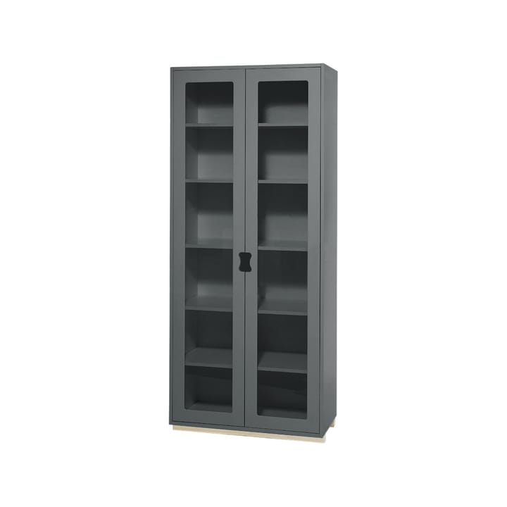 Snø F høyskap vitrineskap - storm grey, bjørkesokkel, dybde 42 cm - Asplund