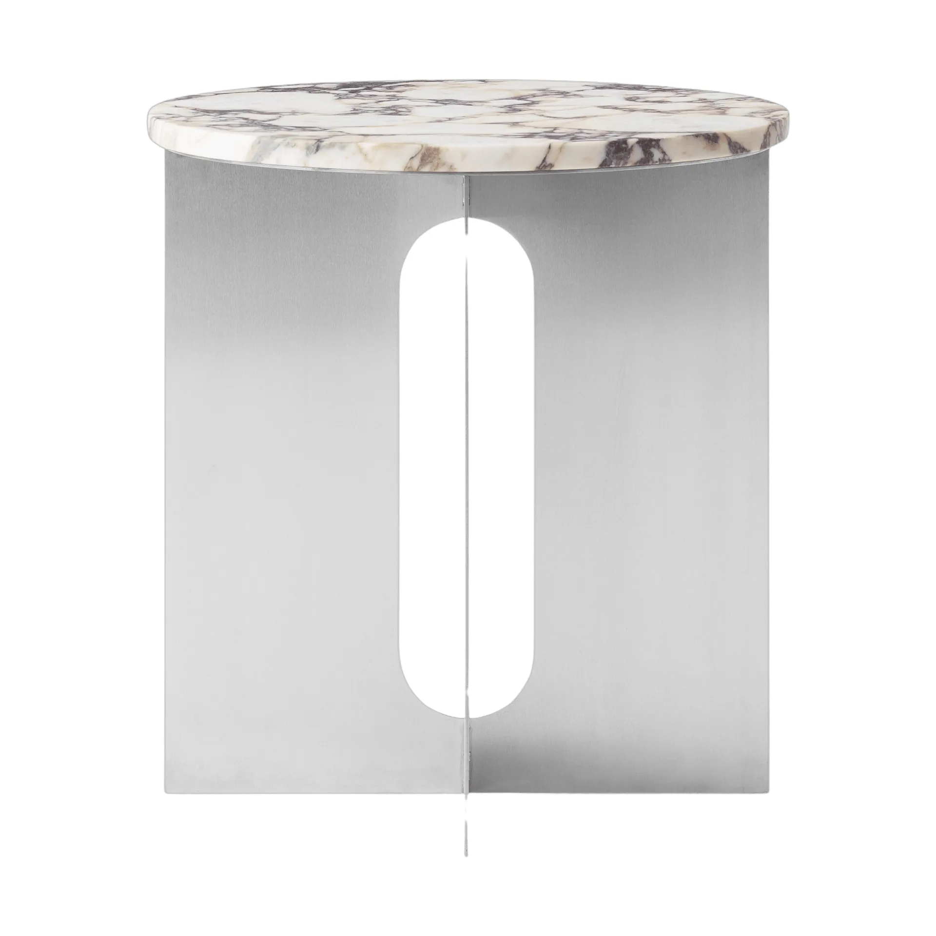 Androgyne sidebord, Calacatta Viola marmor-børstet stål, Ø42 cm Audo Copenhagen