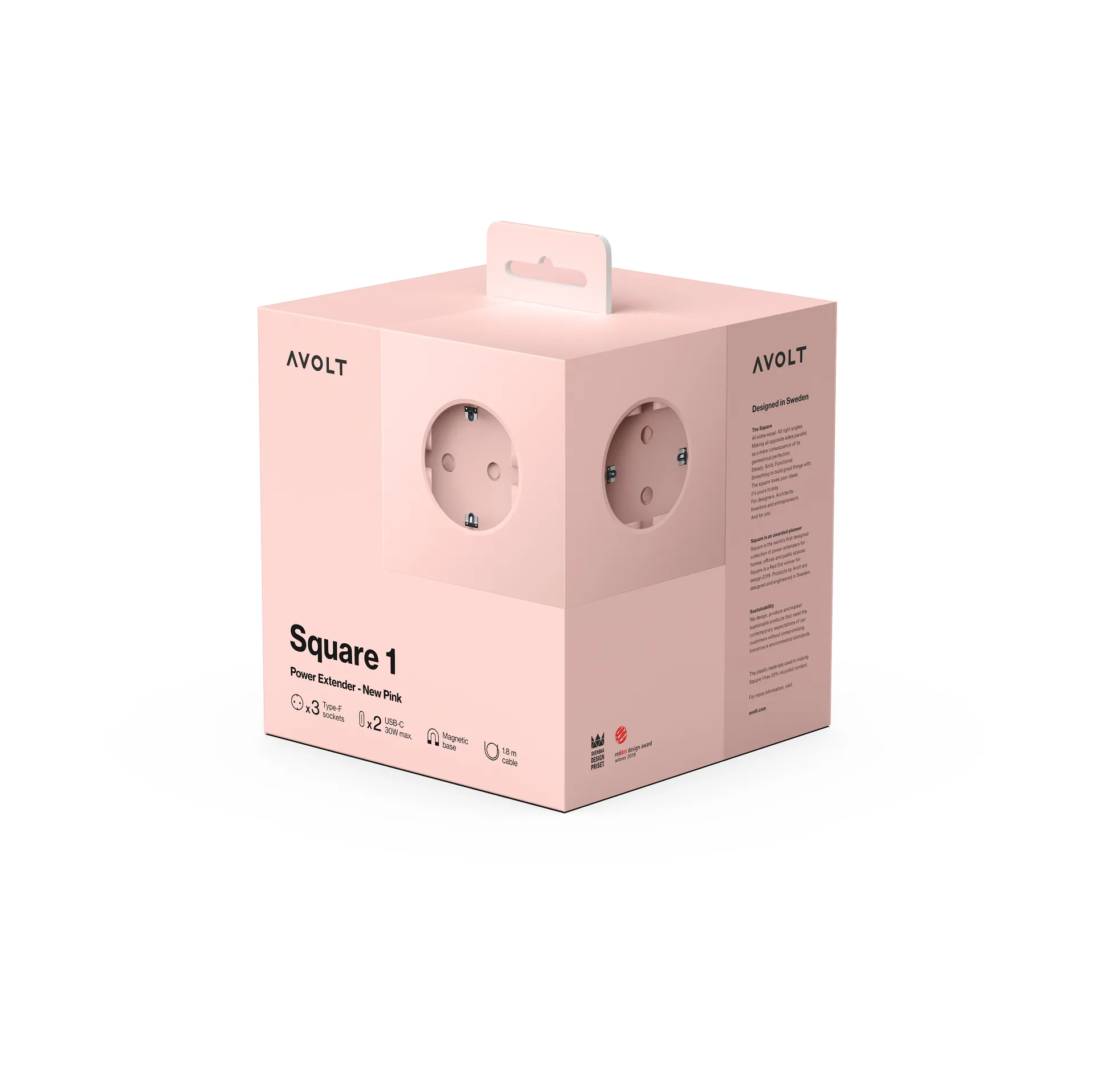 Square 1 grenuttak USB-C 30W 1,8 m, New Pink Avolt