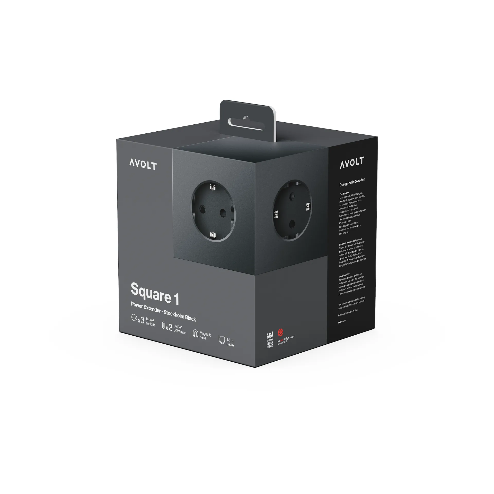 Square 1 grenuttak USB-C 30W 3 m, Stockholm Black Avolt