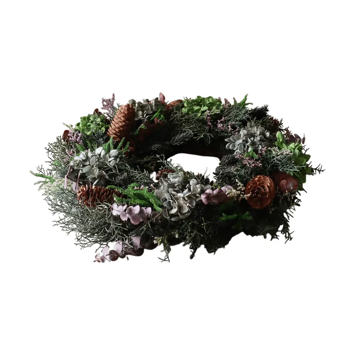 Botanical Forest Wreath blomsterkrans - Hortensia-eukalyptus-bargrener-kongler, Ø40 cm - Botané
