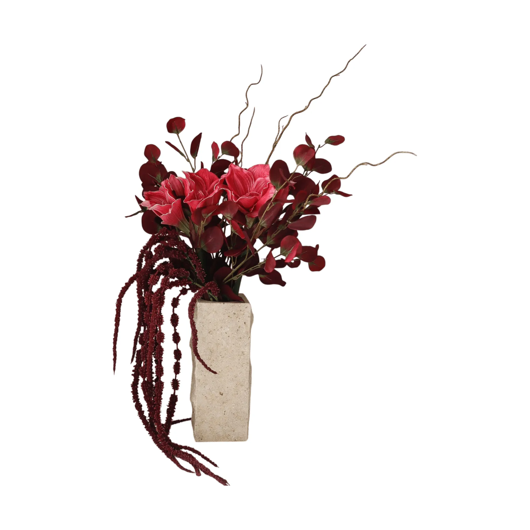 Deep bloom kunstig bukett, Amaryllis, eukalyptus, amarant, greiner, 120 cm Botané