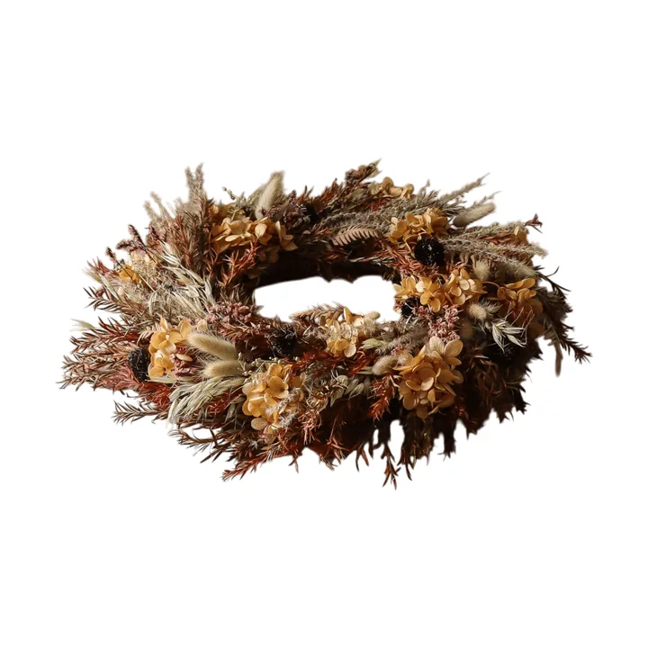 Golden Meadow Wreath blomsterkrans - Hortensia-tørket gress-bregne-hareører, Ø40 cm - Botané