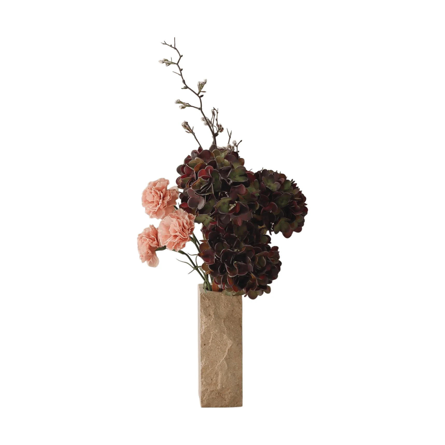 Moody blush kunstig bukett, Hortensia, nellik, kvist, 97 cm Botané