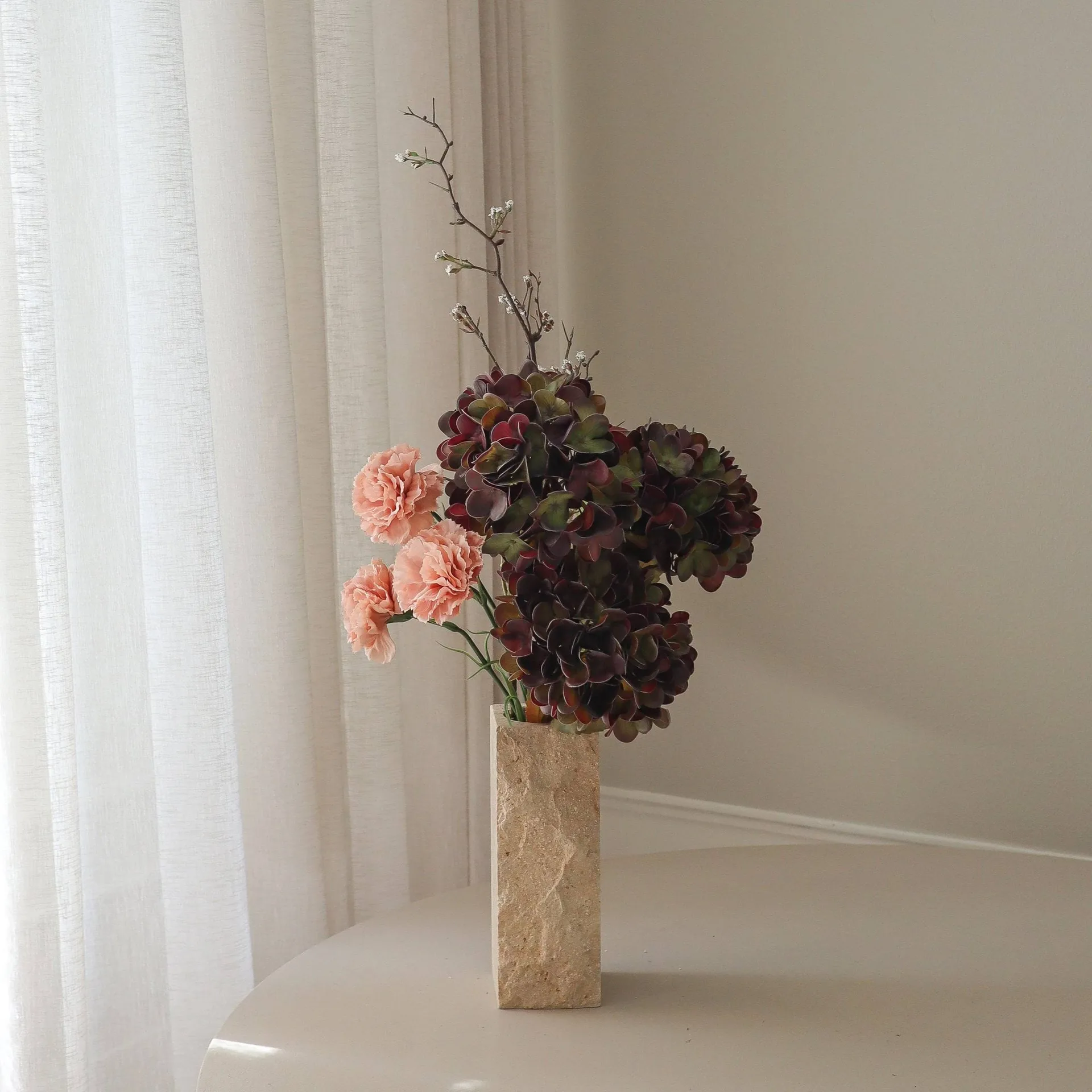Moody blush kunstig bukett, Hortensia, nellik, kvist, 97 cm Botané