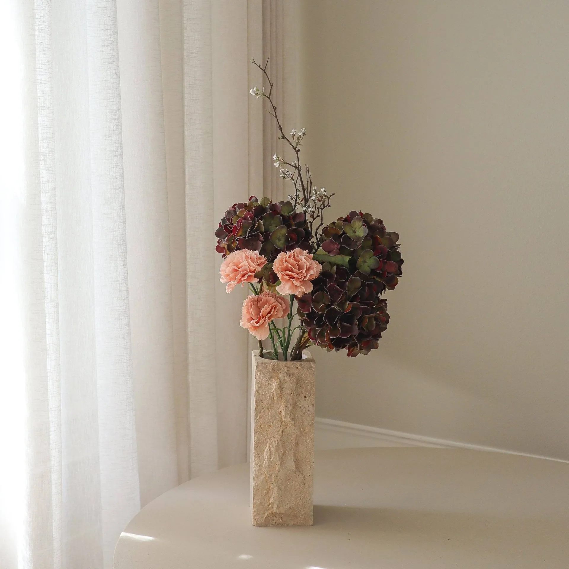 Moody blush kunstig bukett, Hortensia, nellik, kvist, 97 cm Botané