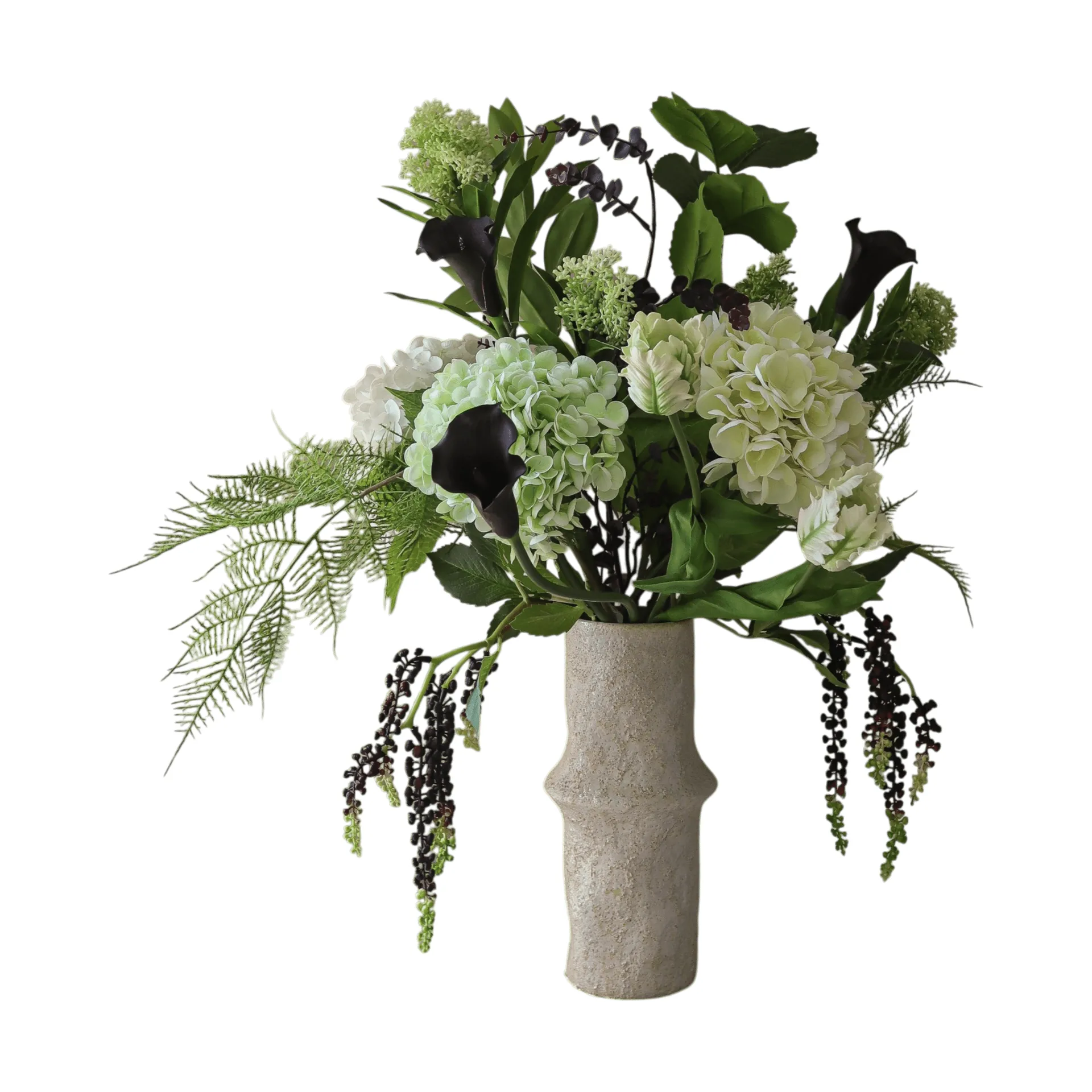 Moonlit Garden kunstig bukett, Hortensia-papegøyetulipan-kalla, 106 cm, 17 stk Botané