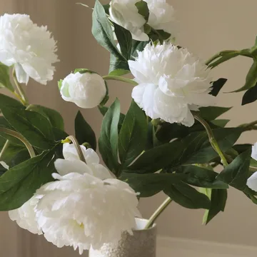 Peoner kunstig bukett - Medium, hvit 5 stk - Botané