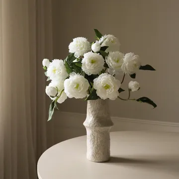 Peoner kunstig bukett - Medium, hvit 5 stk - Botané
