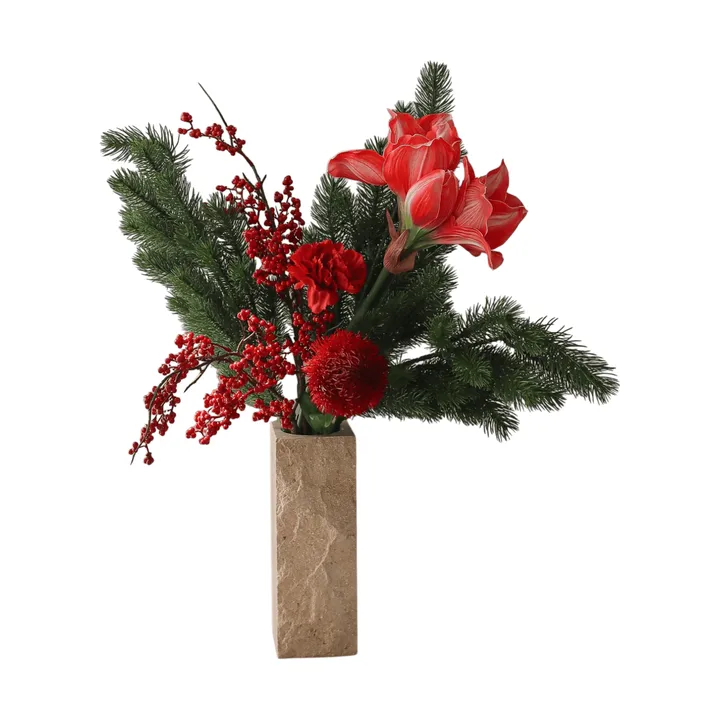 Red spritz kunstig bukett - Amaryllis, nellik, bærkvister, granbar, 72 cm - Botané