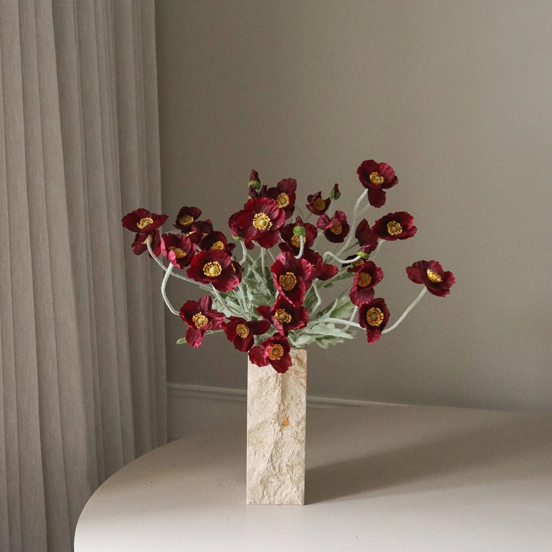 Vallmo kunstig bukett, Burgundy, 56 cm, 10 stk Botané