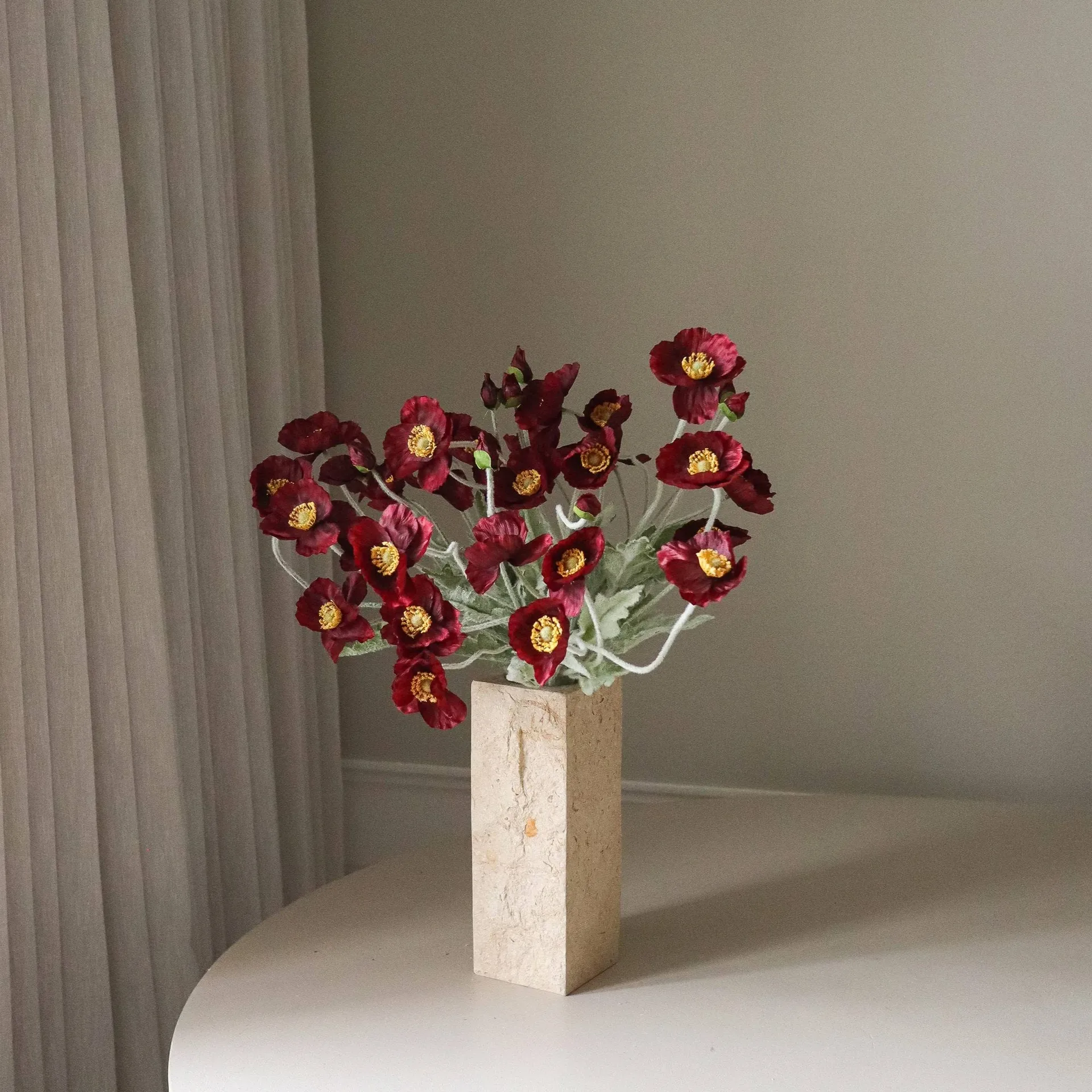 Vallmo kunstig bukett, Burgundy, 56 cm, 10 stk Botané