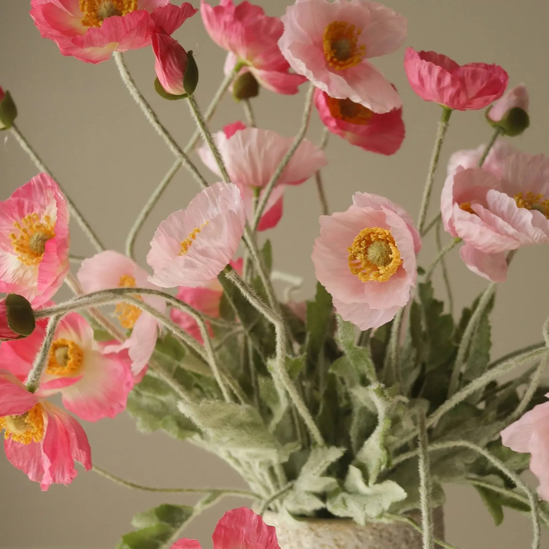 Vallmo kunstig bukett, Pink Pursuit, lys rosa-rosa, 10 stk Botané