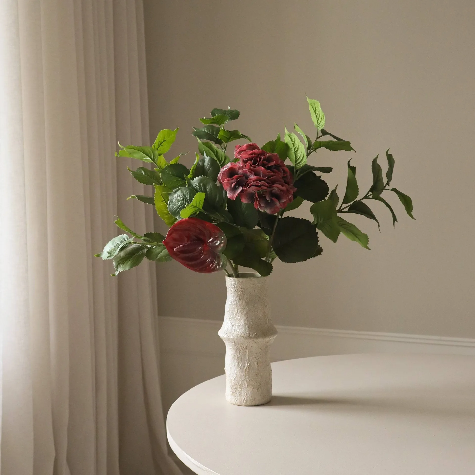 Velvet rouge kunstig bukett, Hortensia-rød anthurium 6 stk Botané