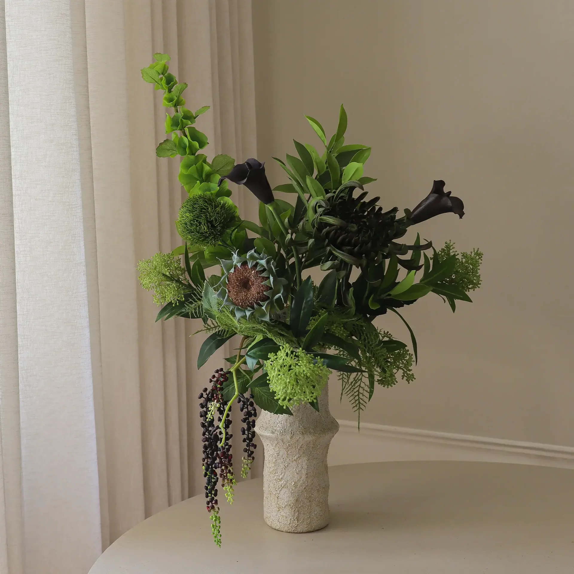Verdant Noir kunstig bukett, Kalla-edderkoppkrysantemum-høstsolsikke, 92 cm, 13 stk Botané