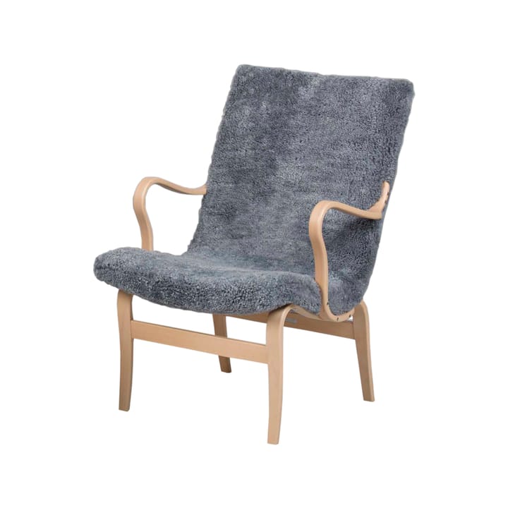 Eva lav lenestol med armlene - saueskinn scandinavian grey, klarlakkert bøk - Bruno Mathsson International