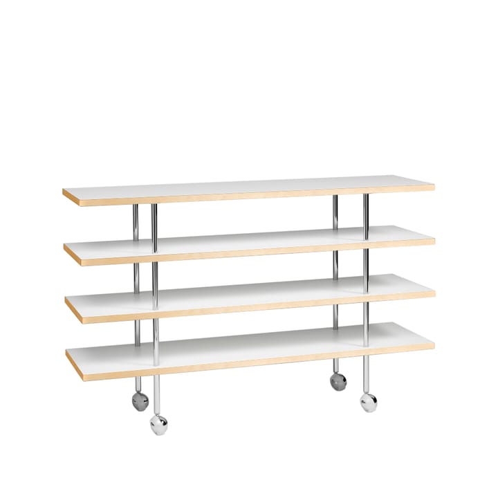 Mi 1150 avlastningsbord med hjul - hvit laminat-naturkant-krom - Bruno Mathsson International