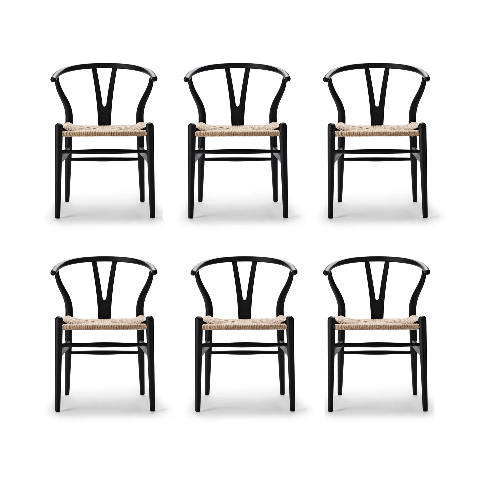 CH24 Y-stol Soft naturflettet sete, Black, 6-pack Carl Hansen & Søn