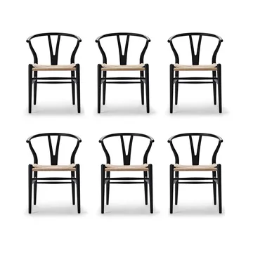 CH24 Y-stol Soft naturflettet sete, Black, 6-pack - Carl Hansen & Søn