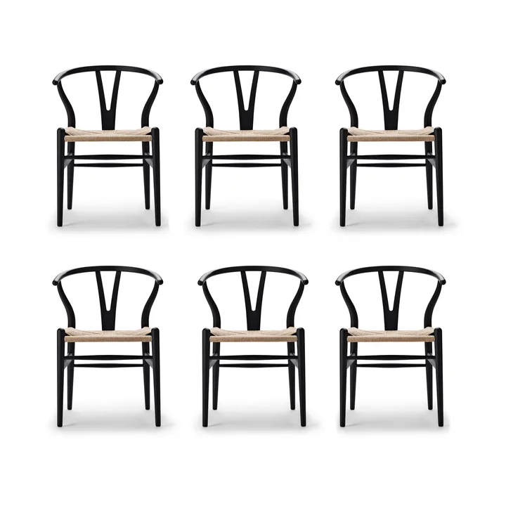 CH24 Y-stol Soft naturflettet sete, Black, 6-pack - Carl Hansen & Søn