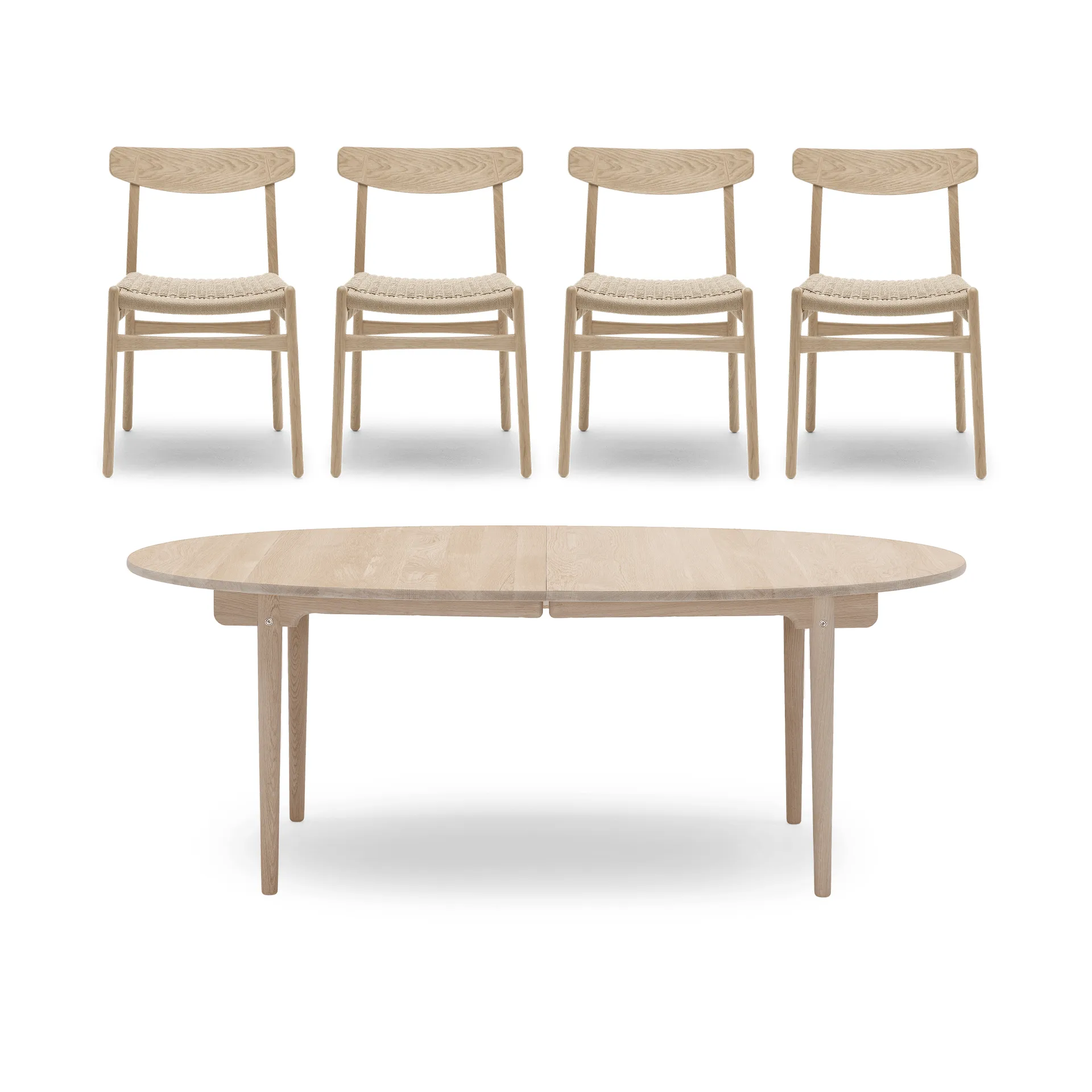CH338 spisebord + CH23 stol 4-pakning – Hvitoljet eik-natur,  Carl Hansen & Søn