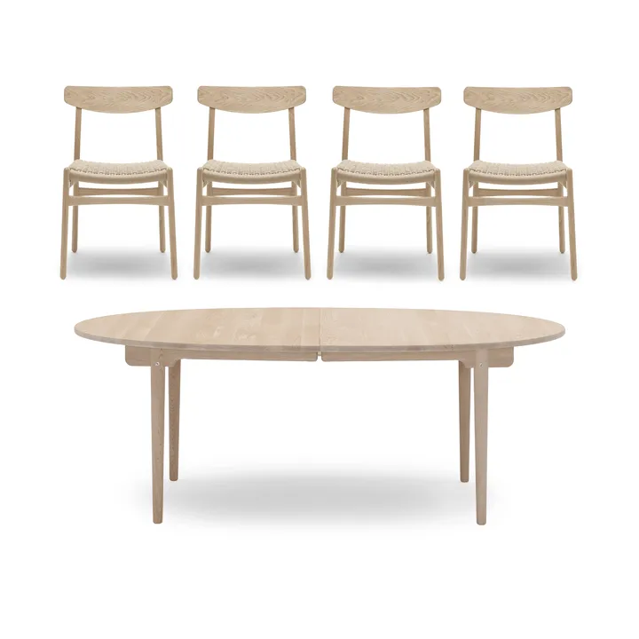 CH338 spisebord + CH23 stol 4-pakning – Hvitoljet eik-natur - undefined - Carl Hansen & Søn