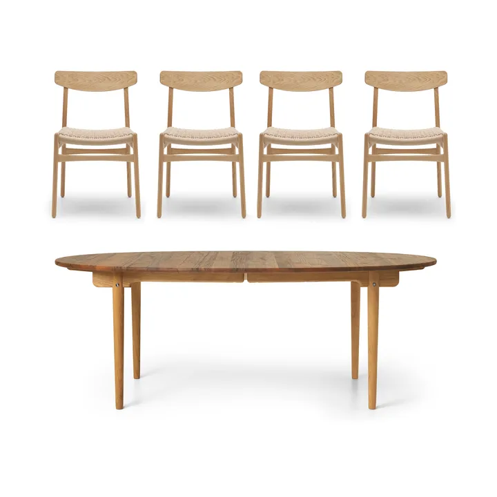 CH338 spisebord & ilegg + CH23 stol 4-pakning – Teak-eik - Carl Hansen & Søn