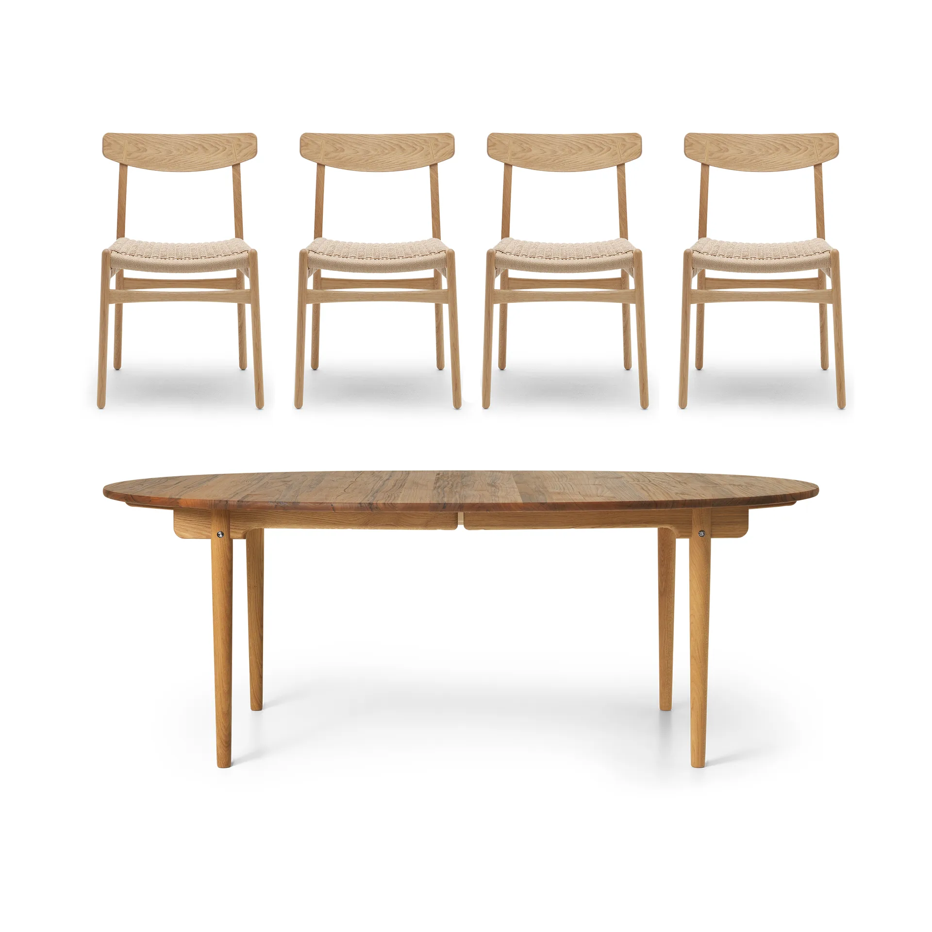 CH338 spisebord & ilegg + CH23 stol 4-pakning – Teak-eik Carl Hansen & Søn