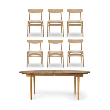 CH338 spisebord & ilegg + CH23 stol 6-pakning – Teak-eik - Carl Hansen & Søn