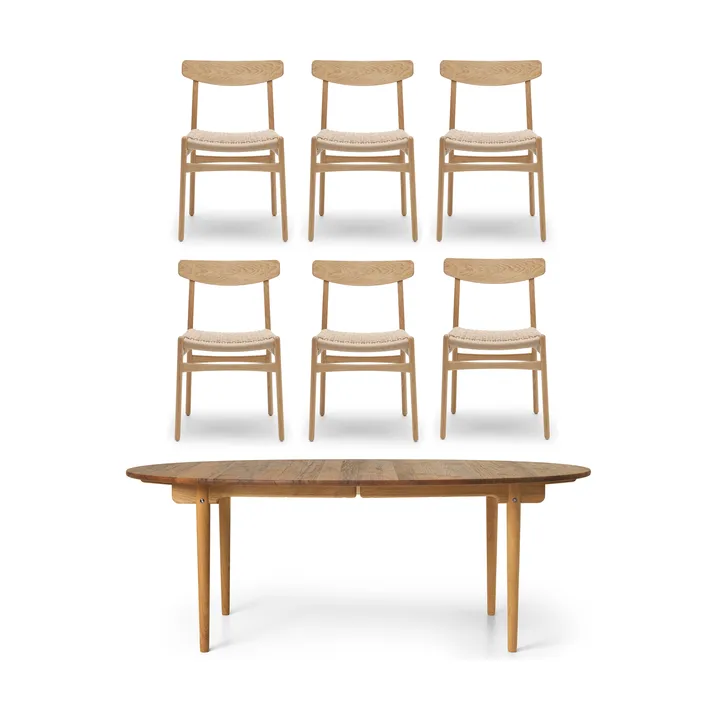 CH338 spisebord & ilegg + CH23 stol 6-pakning – Teak-eik - Carl Hansen & Søn