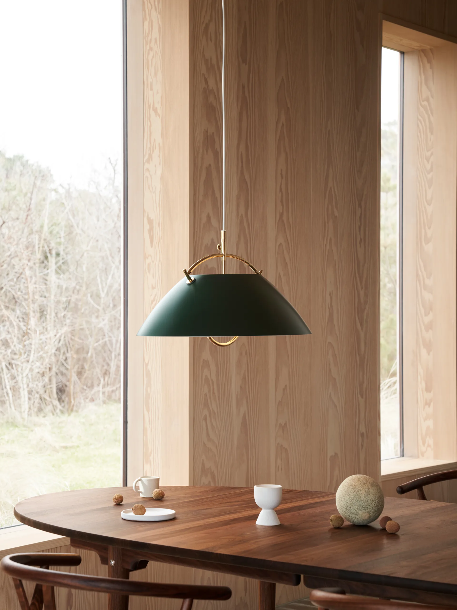 HJW37 The Pendant med hiss, Dark green-gull Carl Hansen & Søn