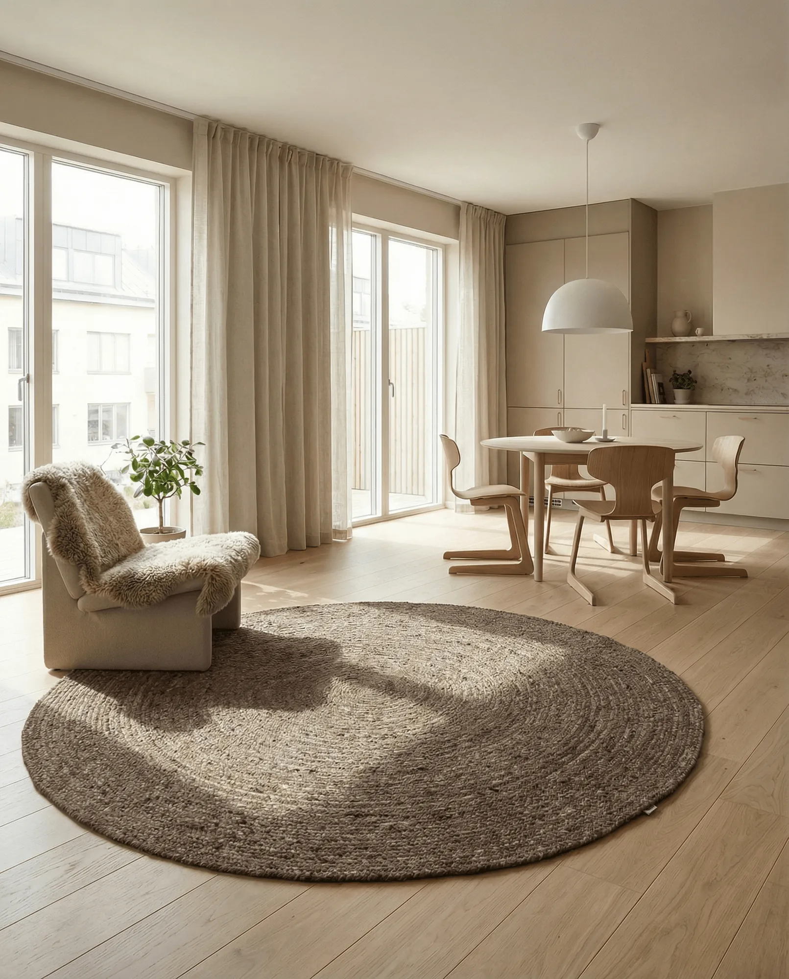 Merino ullteppe rund Ø160 cm, Brun Classic Collection