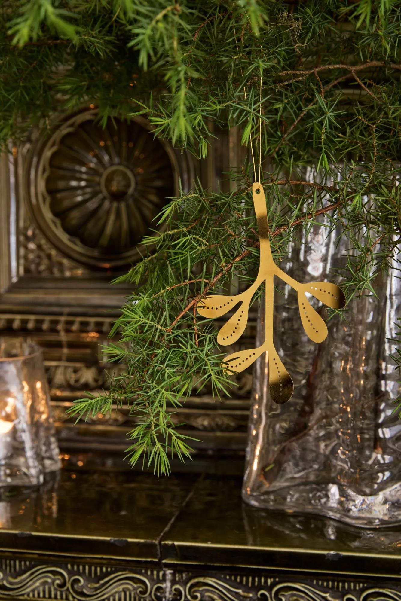 Mistletoe juleanheng 2-pack, Messing, 12 cm Cooee Design