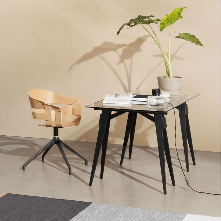 Arco skrivebord, sort lakk, inkl. skuff, glassplate Design House Stockholm