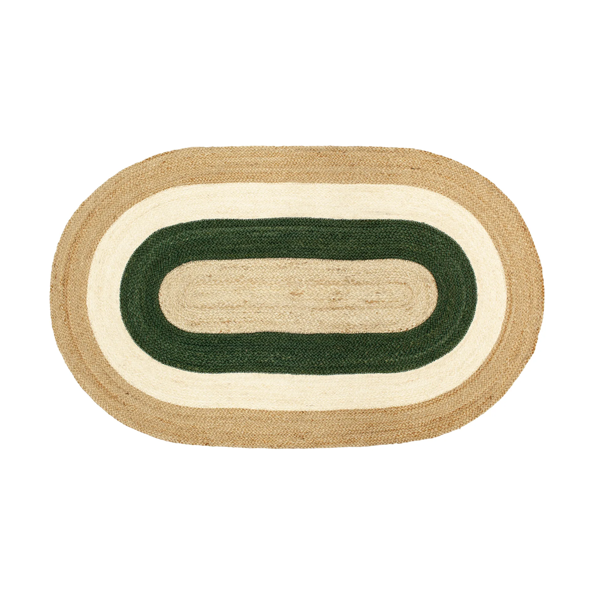 Elin striped oval juteteppe 92 x 150 cm, Green Dixie