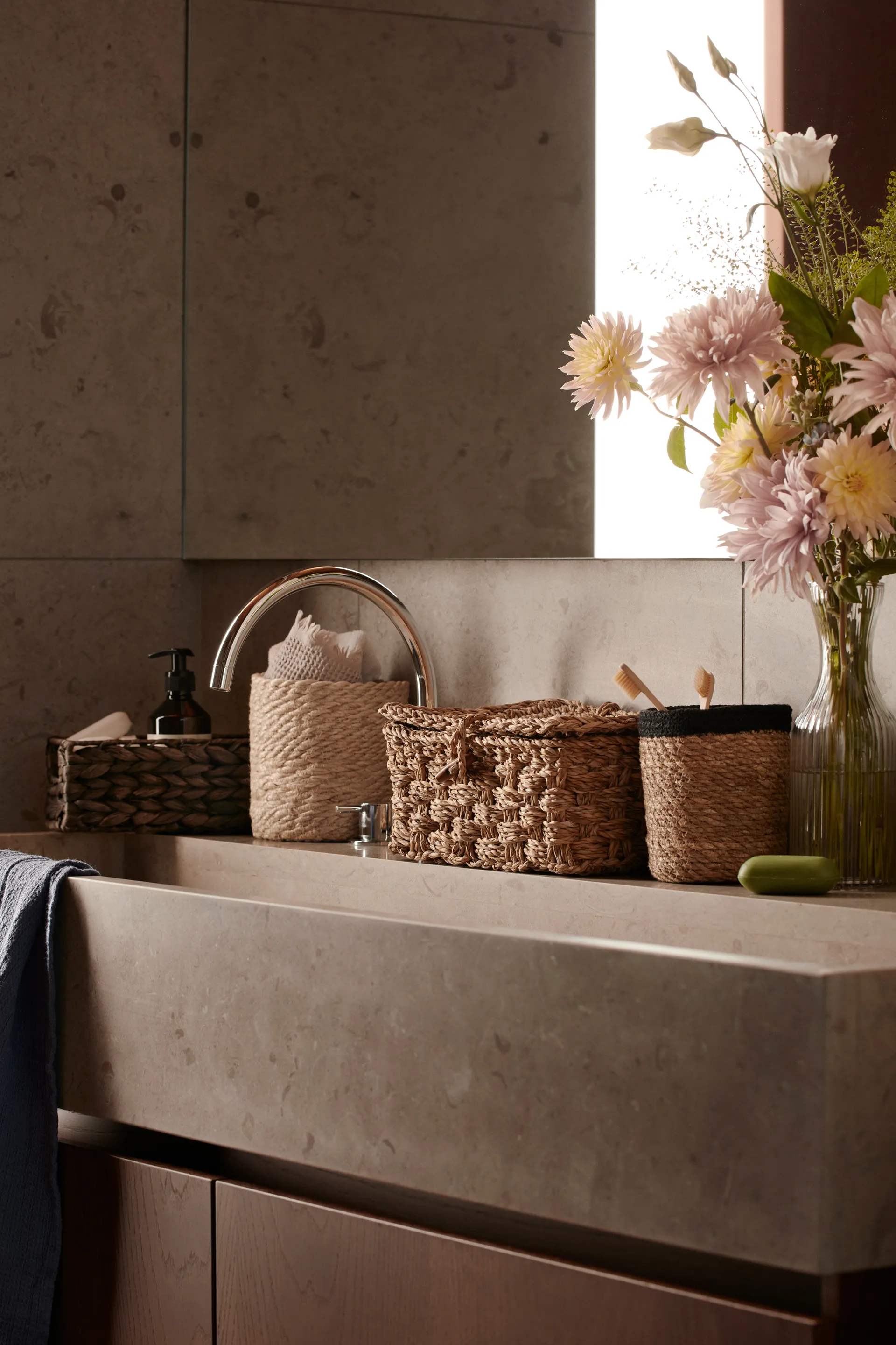 Emil Storage kurv 3-stk small, Natur-svart Dixie