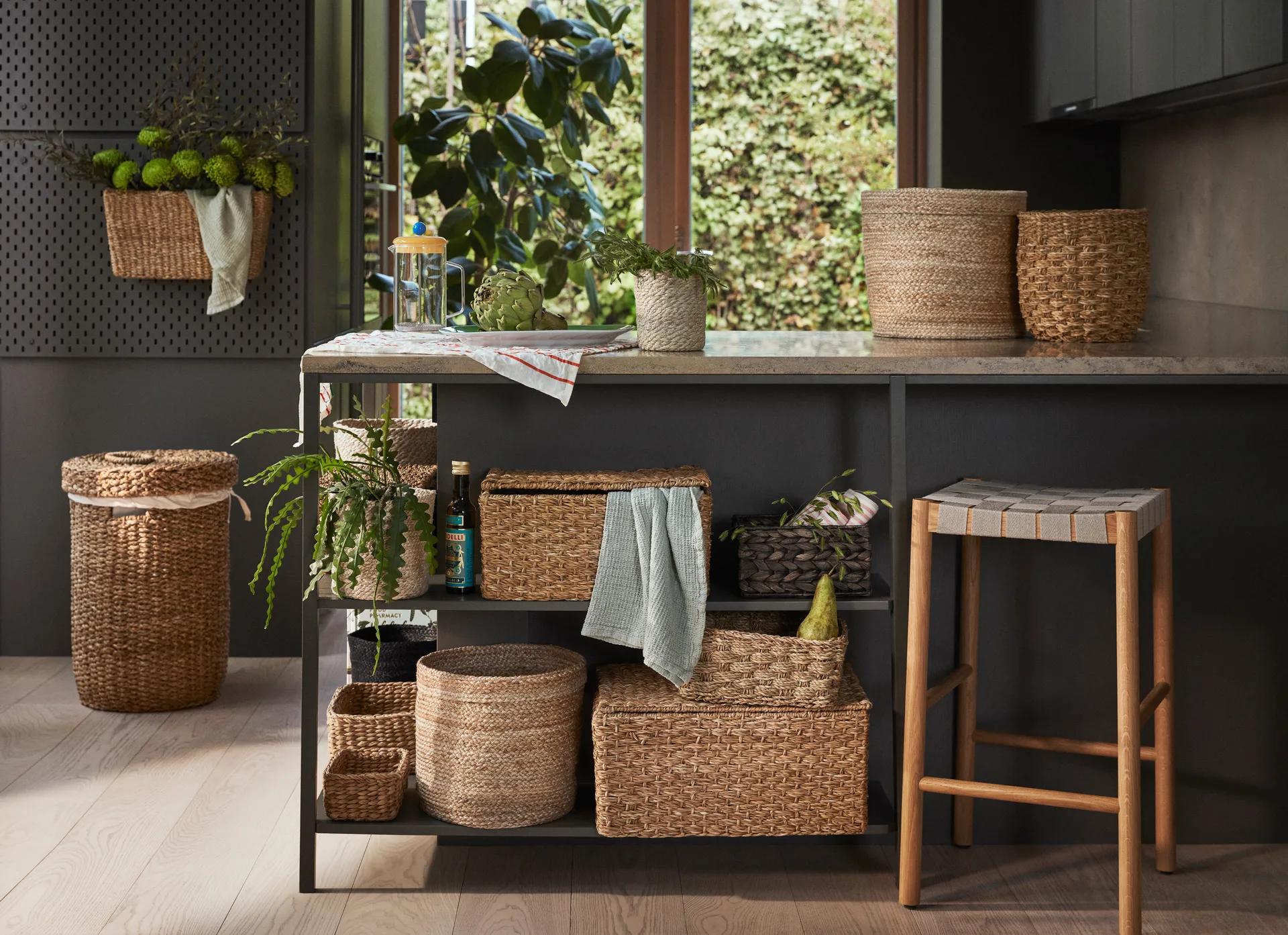 Esther oppbevaringskurv med lokk 3 deler, Naturlig Dixie