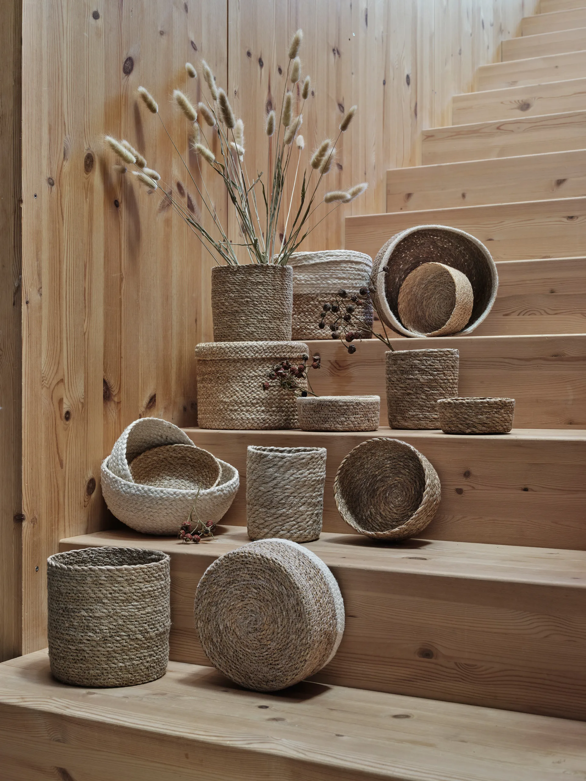 Flettet oppbevaringskurv 3-pakning, Natur-hvit Dixie